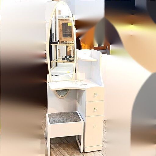 姿見ドレッサー 2way スツール付き コンセント付き 多収納 白 ホワイト ★買取帝国 志木店