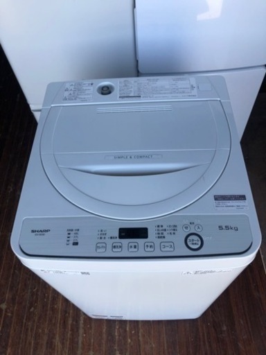 福岡市内配送設置無料　2020年式　シャープ SHARP 全自動洗濯機 幅56.5cm(ボディ幅52.0cm) 5.5kg ステンレス槽 ホワイト系 ES-GE5D-W