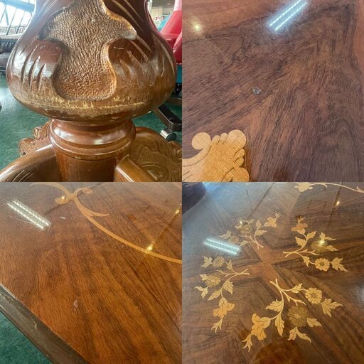 ダイニングテーブル☆象嵌細工 アンティーク 木製 おしゃれ 花柄 エレガント 札幌 東区 ダイニングテーブル☆象嵌細工 アンティーク 木製 おしゃれ 花柄