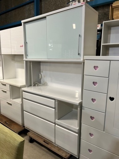 ☆激安!!☆ 大型 キッチンボード 大川家具 レンジボード ソフトクローズ 収納家具 食器棚、キッチン収納