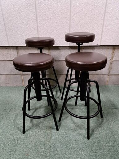 バーチェア 4脚セット カウンターチェア 丸椅子 スツール 回転 昇降 直径40cm×高さ61cm～72cm