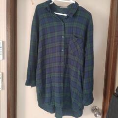 【大きいサイズ】グリーン系チェックロングシャツ3L
