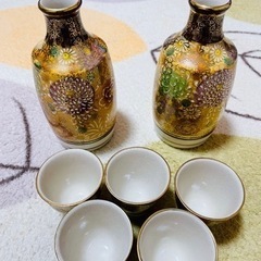 【九谷焼】　花瓶2名とセラミックワインカップ5名セット