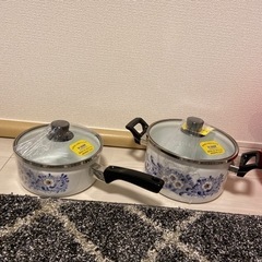 昭和レトロ　ホーロー・片手鍋&両手鍋セット　