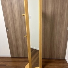 【ネット決済】木製 ミラー付き回転ハンガーラック 全身姿鏡