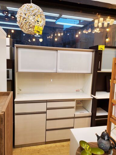 IDC大塚家具 AYANO 綾野製作所 キッチンボード スライド扉 レンジボード 食器棚 幅160cm×奥行45㎝×高さ197㎝★近隣配送無料 買取帝国 朝霞店