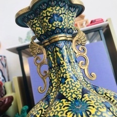 景泰藍 壽 黄地 蓮紋耳付 銅製七宝焼 七宝細工 中国美術 年代品 時代感 景泰藍 壽 黄地 蓮紋耳付 銅製七宝焼 七宝細工 中国美術 年代品 時代感