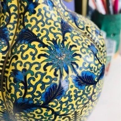 景泰藍 壽 黄地 蓮紋耳付 銅製七宝焼 七宝細工 中国美術 年代品 時代感 景泰藍 壽 黄地 蓮紋耳付 銅製七宝焼 七宝細工 中国美術 年代品