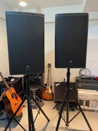 パワードミキサー、パッシブスピーカー×2、スピーカースタンド×2