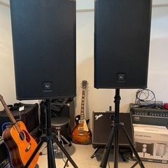 パワードミキサー、パッシブスピーカー×2、スピーカースタンド×2