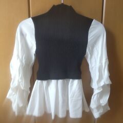 美品　黒×白　ドッキングシャツ　ドッキングカットソー　