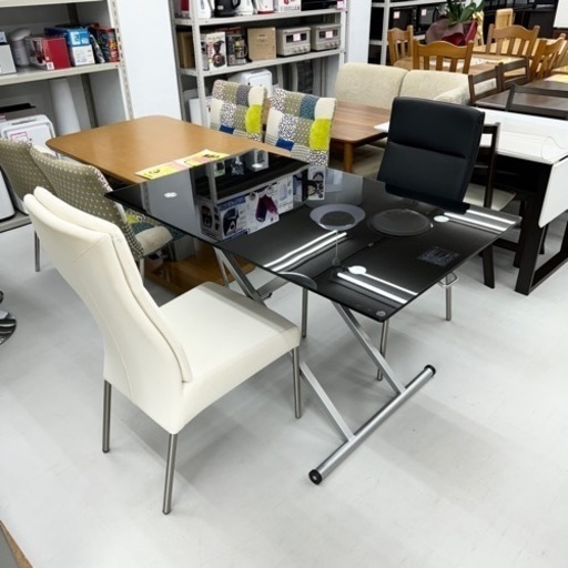 【超美品‼️】ニトリ 120cm幅2人掛けダイニングテーブルセット 昇降テーブル モノトーンカラー♪