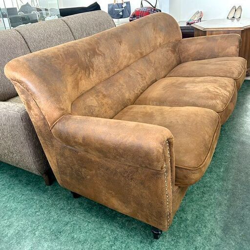 3人掛けソファー スエード調 ブラウン W170×H77×D80cm 札幌 東区 店頭