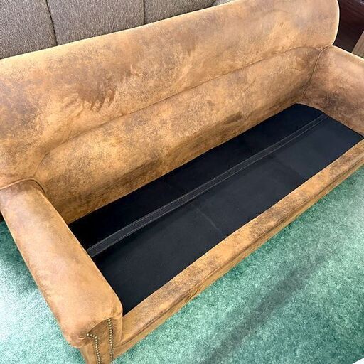 3人掛けソファー スエード調 ブラウン W170×H77×D80cm 札幌 東区 店頭