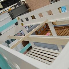 【商談中】 2段ベッド 幅111×奥206×高137cm ホワイト×ライトグリーン系 二段ベッド 兄弟ベッド 子供部屋  札幌市 清田区 平岡
