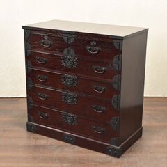 ヤ取終了8/22】≪zyt1524ジ≫ 螺鈿細工 箪笥 5段5杯 孔雀/鶴/亀/鹿