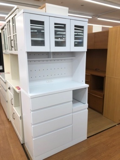 【店頭受け渡し】（214）3枚扉レンジボード（ホワイト）　中古品