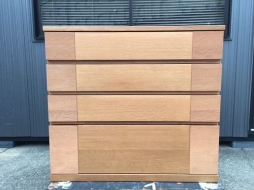 【美品・良品】　桐製家具　府中家具　焼印　4段チェスト　エル　オーク　90　天然木　898㎜×470㎜×817㎜　旭木工