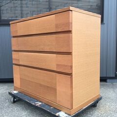 【美品・良品】　桐製家具　府中家具　焼印　4段チェスト　エル　オーク　90　天然木　898㎜×470㎜×817㎜　旭木工