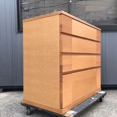 【美品・良品】　桐製家具　府中家具　焼印　4段チェスト　エル　オーク　90　天然木　898㎜×470㎜×817㎜　旭木工