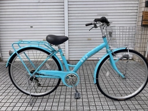 【26インチ自転車】外装6段変速　LEDオートライト付　前後タイヤ、前カゴ、鍵新品❗️スペアキーあり　若林自転車　浜大津店　SALE中❗️