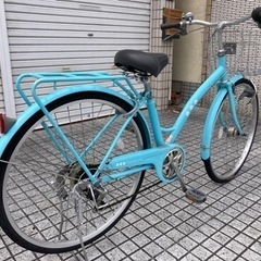 【26インチ自転車】外装6段変速　LEDオートライト付　前後タイヤ、前カゴ、鍵新品❗️スペアキーあり　若林自転車　浜大津店　SALE中❗️