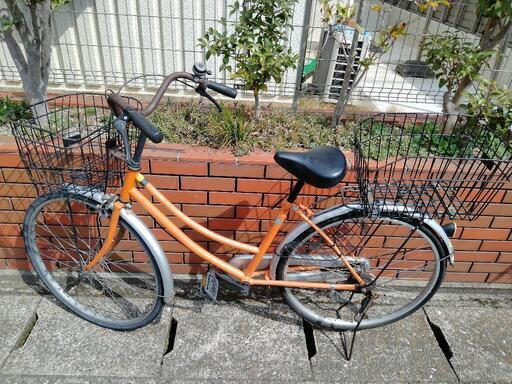 (chariyoshy出品)26インチ自転車、オレンジ、カゴ2個付き