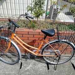 (chariyoshy出品)26インチ自転車、オレンジ、カゴ2個付き