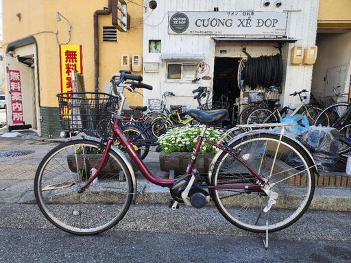 電動アシスト自転車　パナソニック　２６インチ　バッテリー　充電器　付き　３変速　紫　配達可能
