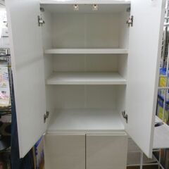 キャビネット 幅60㎝×高180㎝ 木目調 ホワイト ダンパー・配線キャップ 