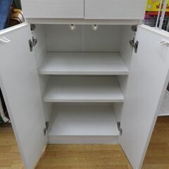 キャビネット 幅60㎝×高180㎝ 木目調 ホワイト ダンパー・配線キャップ 