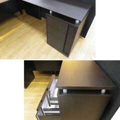 L字デスク 大型 ダークブラウン 引出し付き 幅140×151㎝ オフィスデスク PC