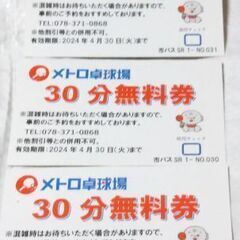 〈今月末まで‼半額以下‼〉メトロ卓球場  無料券  3枚セット