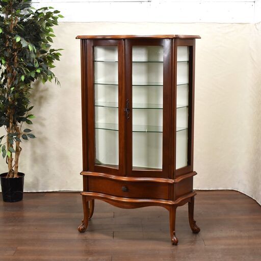 ≪yt1223ジ≫ アンティーク調 猫脚キュリオケース 鍵付き イタリア風/クラシック家具/キャビネット/ショーケース 60309-04