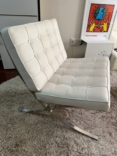 ソファ 1人掛け 茶×シルバー オットマン付き バルセロナチェア リ