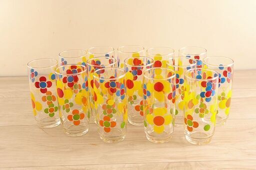昭和レトロ グラス コップ まとめて Flower Love 14個 (R2392aaxY)