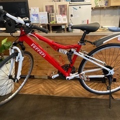 【Ferrari 後輪タイヤ・チューブ新品！】サスペンション付き　3×7速　700×32cクロスバイク　レッド×ホワイト