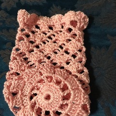 手編み　レース　ピンク