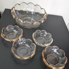 アンティーク　ガラス大鉢と小鉢