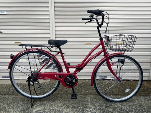 新品★未使　ママチャリ　オートライト　 26インチ　シマノ製6段変速 ロゼ