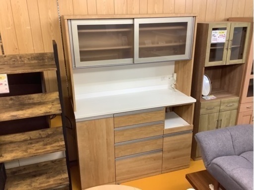 【リサイクルサービス八光】幅140㎝　ニトリ　木目 ホワイト　大型食器棚　LIGARE GL-140