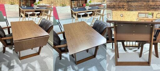 ☆ダイニングセット☆ 2人用 W94～120cm ブラウン 木調 ウッディー