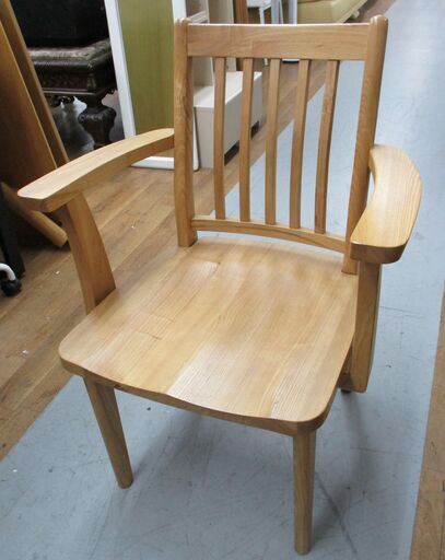 R072 天然木 肘付 椅子、アームチェアー幅61.5cm Used/美品