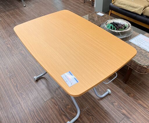札幌 東区 ニトリ ガス圧昇降テーブル リフト 80NA 幅90 高さ11～70cm ナチュラル ウッド ダイニング リビング らくらく 簡単収納 家具