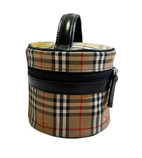 新品同様 BURBERRY バーバリー ノバチェック 丸型 化粧ポーチ アクセサリーポーチ キャンバス×レザー 新品同様 BURBERRY バーバリー ノバチェック 丸型 化粧ポーチ