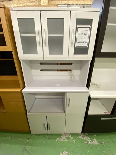 【ドリーム川西店御来店限定】 ホームテイスト 組立式三枚扉オープンボード ホワイト H1800×W900×D401 クリーニング済み 【2001246255600213】