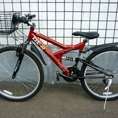 ☆自転車 26インチ 18段切替 赤 AERO-FIX DS-R マウンテンバイク カゴ付き 反射板無し 18段変速 MTB 札幌 北20条店