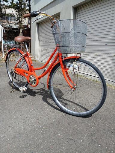 26インチ　 自転車　 シティサイクル　 ママチャリ 　オレンジ 　６段変速