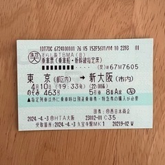 新幹線指定席 4月10日 東京→新大阪