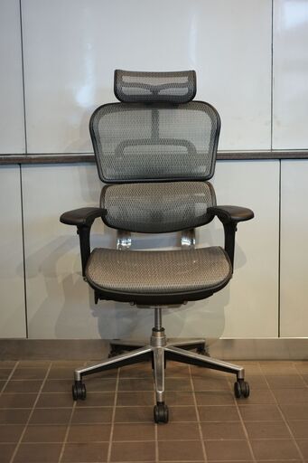 【オフィスチェア-少量汚れのため1台限定格安】エルゴヒューマン・ベーシック (ヘッドレスト付き、エラストメリックメッシュ 張地カラー:グレー)